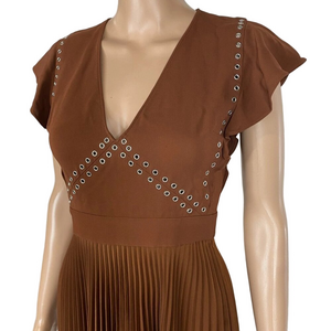 A.L.C. Women’s Pleated Grommet Detail Dress Size 0 Brown